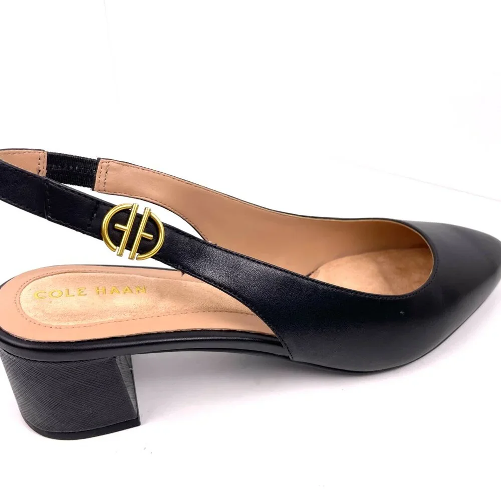 Cole Haan Go-to Slingback Pump 45 mm Womens Black Leather Shoes Size 9.5 B - Picture 4 of 10